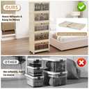 5 Tier - 34QT Storage Bins with Lids, Collapsible Storage Bins with Doors and Wheels, Plastic Storage Cabinet for Easy Storage and Organization for Living Room, Office