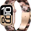 Light Resin Strap Compatible with Apple Watch Band for Women 38/40/41/42/44/45/46/49mm, Fashion and Durable Strap with Stainless Steel Buckle for iWatch Series 10/9/8/7/6/5/4/3/2/1/SE/Ultra/Ultra 2 (Pink Black Agate - Rose Gold)