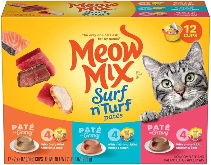 Meow Mix Surf n Turf Tuna Salmon and Chicken Flavor Wet Cat Food - 33oz White, BBD: 18 JUL 27