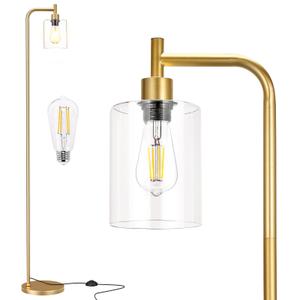 Ziisee Floor Lamps for Living Room - Industrial Standing Lamp with Glass Shade, Modern Gold Floor Lamp with LED Bulbs, Farmhouse Floor Lamp for Bedroom, Tall Lamp for Office - Gold, No Stand Just Glass Cover