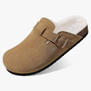 KIDMI Women's Fur Lined Suede Clogs Fuzzy Cork Footbed Mules Slip On Winter Potato Shoes 6.5