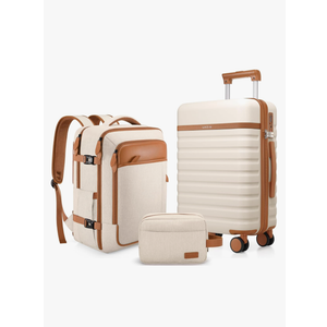 Luggage Sets 3 Piece, Carry On Luggage 20 Inch With Spinner Wheels,PC Hardside Suitcase Set with TSA Lock,Durable Carry On Suitcase With Travel Backpack for Men (Beige, 3 piece set (20inch))