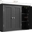 ChooChoo Bathroom Wall Cabinet with 3 Doors, Laundry Cabinet Wall Mounted, Medicine Cabinet with Adjustable Shelves, Hanging Kitchen Cupboard Organizer, Black, 9.06"D x 31.1"W x 23.4"H