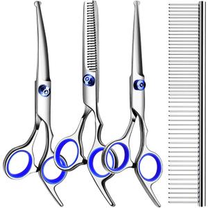 Professional Dog Grooming Scissors Kit, Titanium Coated Dog Scissors for Grooming, 5-in-1 Grooming Shears Kit for Dogs Cat Pet At Home