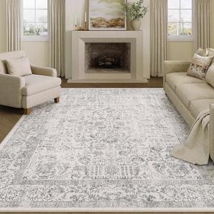 Gray Area Rug 6x9 Machine Washable Vintage Living Room Distressed Non Slip Carpet Traditional Indoor Bedroom Grey Retro Floral Accent Throw Large Rug for Office Kitchen Dining Room