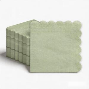 Yinbanban 100Pcs Sage Green Scalloped Cocktail Napkins, 5 Inch Disposable Paper Napkins for Wedding, Birthday, Party, Holiday