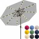 Patio Kingdom 9FT Solar Umbrella 32 LED Lighted Patio Umbrella Table Market Umbrella w/Tilt and Crank, UV-Resistant Outdoor Umbrella for Pool, Garden, Deck, Light Gray