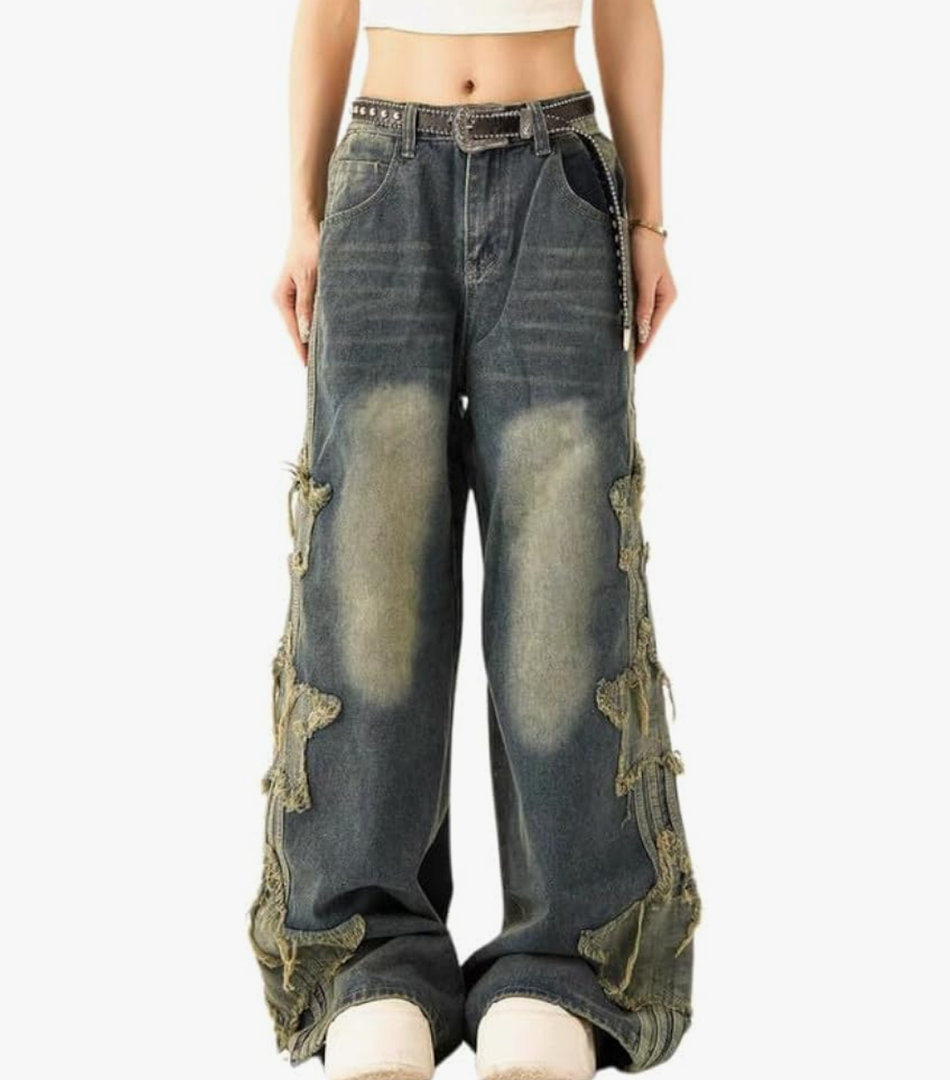 Star Jeans for Women Girls Baggy Cute Patchwork Denim Pants Y2k High Waisted Jeans Grunge Aesthetic Clothes бSize M