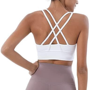 Women's Medium Support Sports Bra Criss Cross Back Strappy Yoga Bra with Removable Pads Seamless Comfort Fit M