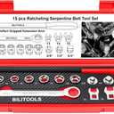 BILITOOLS 15-Piece Universal Serpentine Belt Tool Set, Ratcheting Serpentine Belt Tensioner Tool Kit