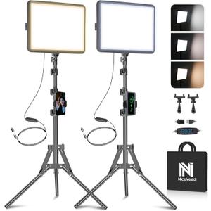 2-Pack LED Video Light Kit, NiceVeedi Studio Light, 2800-6500K Dimmable Photography Lighting Kit with Tripod Stand&Phone Holder, 73" Stream Light for Video Recording, Game Streaming, YouTube