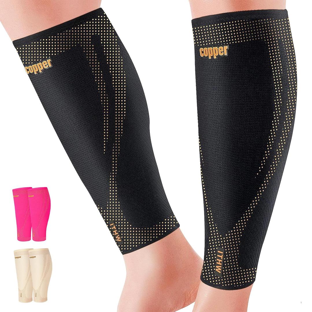 Copper Calf Compression Sleeves for Men and Women, Leg Compression Sleeve for Shin Splint Relief, Calf Sleeves for Men Running, Fitness (1 Pair) (X-Large, Black)