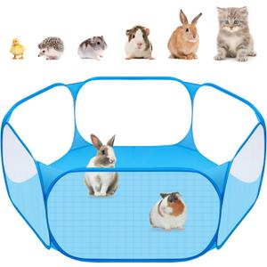 Amakunft Small Animal Playpen, Pop-Up Portable Play Yard for Guinea Pigs, Rabbits, Hamsters, Hedgehogs, Foldable Exercise Fence with Breathable Mesh for Indoor Outdoor Use (Blue)