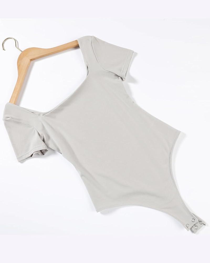 AUROLA Everyday Square Neck Bodysuits,Going Out Short Sleeve Double Lined Stretchy Shirt Tops M