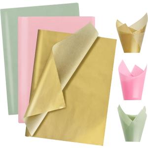 BEISHIDA 90 Sheets Sage Green Pink Gold Tissue Paper Bulk, Wrapping Tissue Paper for Gift Bags, 14 x 20 Inch Gift Wrap for Wedding Birthday Christmas Party DIY Crafts Decor Holiday Flowers