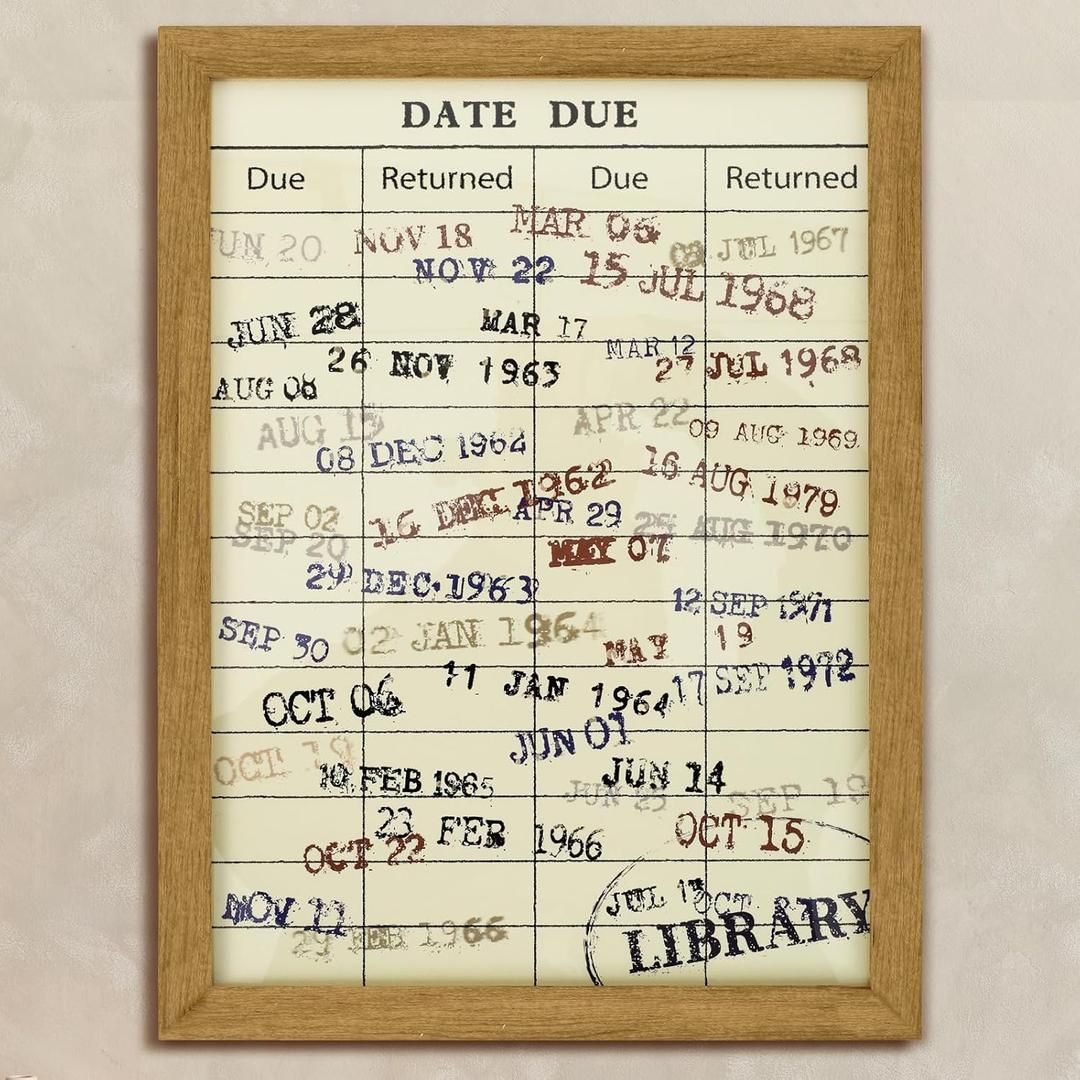 12 x 16 Inch Vintage Wall Art Decor Library Card Poster Library Due Date Card Book Poster Christmas Book Themed Gifts, Bookish Posters Book Club Gifts Wall Mounting Framed Books Lovers Gift for Library Room Decor