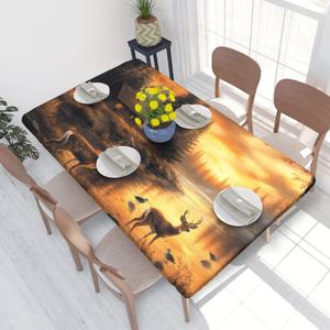 Animal Deer Forest Fall Rectangle Fitted Table Cloth Waterproof Wipeable Rectangle Tablecloth with Elastic Oil-Proof Table Cover for Kitchen Dinner Party Indoor Outdoor Farmhouse Camping Picnic 4Ft (48" x 30" (Rectangular))