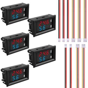 0.28" Volt Meter, DC 0-100V 10A Digital Voltmeter Ammeter Dual 3 Bits LED Display with Connect Wires Mini Ammeter Voltmeter for Electronic Circuit Experiments Cars RV Solar Energy (5Pack)