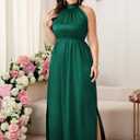 CYCLAMEN Plus Size 0X-4X Satin Halter Neck Dress A-line Maxi Long Dresses Wedding Guest Cocktail Evening Gowns (Green, XXXL)