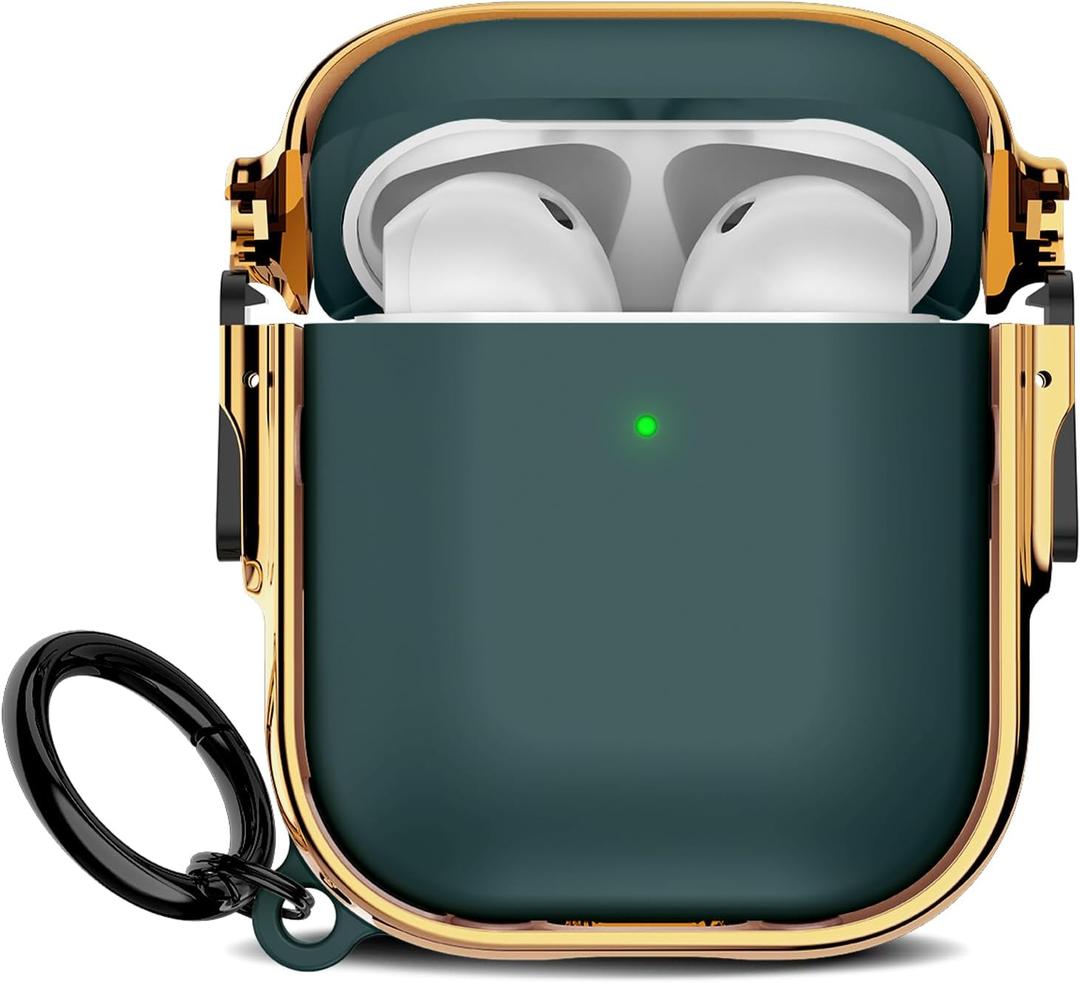Maxjoy for Cute AirPods 2 Case (2019) with Safety Lock,Compatible Plating Solid Color AirPod 2nd Generation Case for Men Women Girly with Keychain-Green