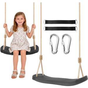 Kids Tree Swing Seat with Tree Straps and Carabiners, Heavy Duty Ergonomic Straight Swing Set for Backyard, Indoor & Outdoor Rope Swing, 264 lbsBlack