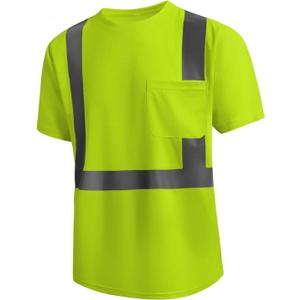 SKSAFETY High Visibility Safety Shirts for Men with Reflective Tapes - Quick Dry Class 2 Hi Vis Construction Work Shirts for Men, Short Sleeve Breathable Birdeyes T-Shirts with Pocket Yellow (X-Large)