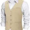 DiBanGu Men's Suit Vest Business Dress Waistcoat with 2 Pockets V-Neck Tuxedo Vests for Formal Wedding (Beige, XXL)