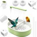 Automatic Bird Bath with Quiet Pump,Parakeet Bird Bathtub for Cage with Adjustable Shower Head & Water Flow Valve,Large Bird Baths Detachable for Easier Cleaning,BPA-Free
