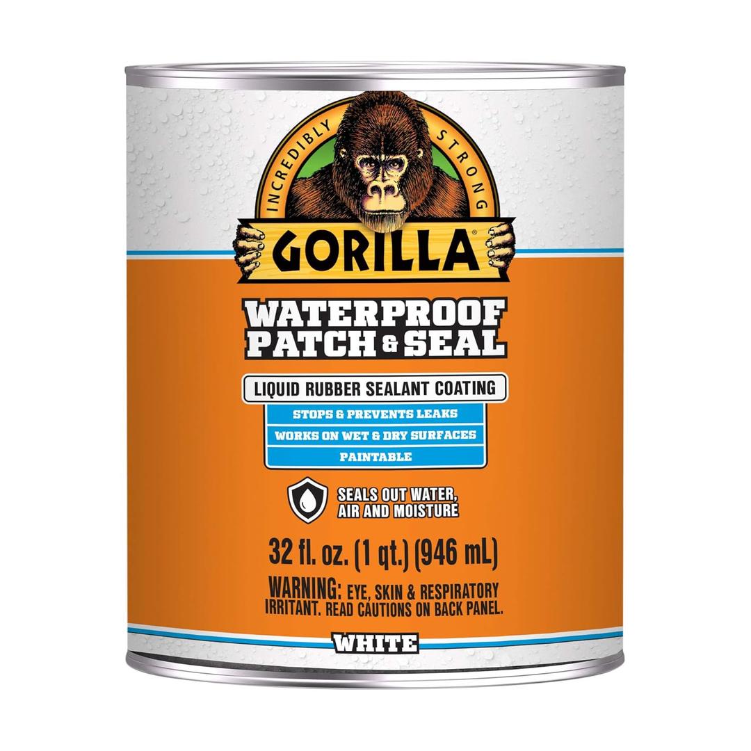 Gorilla Patch & Seal Liquid Rubber Waterproof Sealant, White, 32 Ounce (Pack of 1) - Seals Out Water, Air, and Moisture