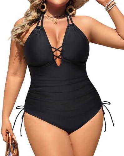 Aqua Eve Plus Size Swimsuits One Piece Bathing Suit for Women Tummy Control Sexy Halter Swimwear.20