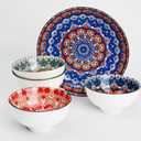 Bohemian Ceramic Bowls Set, 4.5 Inch Porcelain Cereal Bowls, Vintage Boho Style for Rice, Soup, Cereal, Salad, Decorative Set for Kitchen & Dining (Set of 5)
