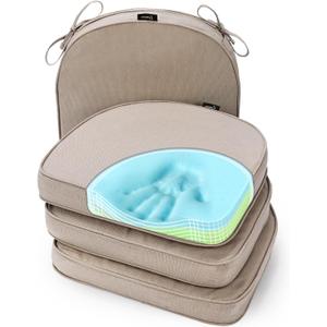 SUNROX Gel Memory Foam Chair Cushions, FadeShield Water-, Stain-Resistant Durable Reversible Seat Cushion Pads with Ties for Indoor/Outdoor Kitchen Dining Office 17"x16" Set of 4, Husk Birch