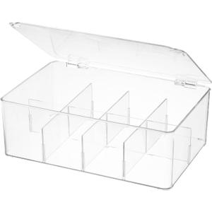 Divided Clear Plastic Organizer Bin with Hinge Lid, 8 Sections Tea Bag Storage Box for Kitchen, Snacks, Spice Packets,Pouches, Stackable Storage Bin