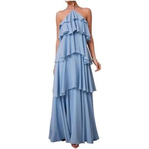 SOLY HUX Women's Sundresses Ruffle Layered Halter Flowy Maxi Dress Elegant Wedding Guest Dresses, Large 