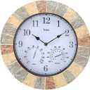 Lily's Home Hanging Wall Clock, Includes a Thermometer and Hygrometer and is Ideal for Indoor and Outdoor Use, Wonderful Housewarming Gift for Friends, Faux-Stone (13 Inches)