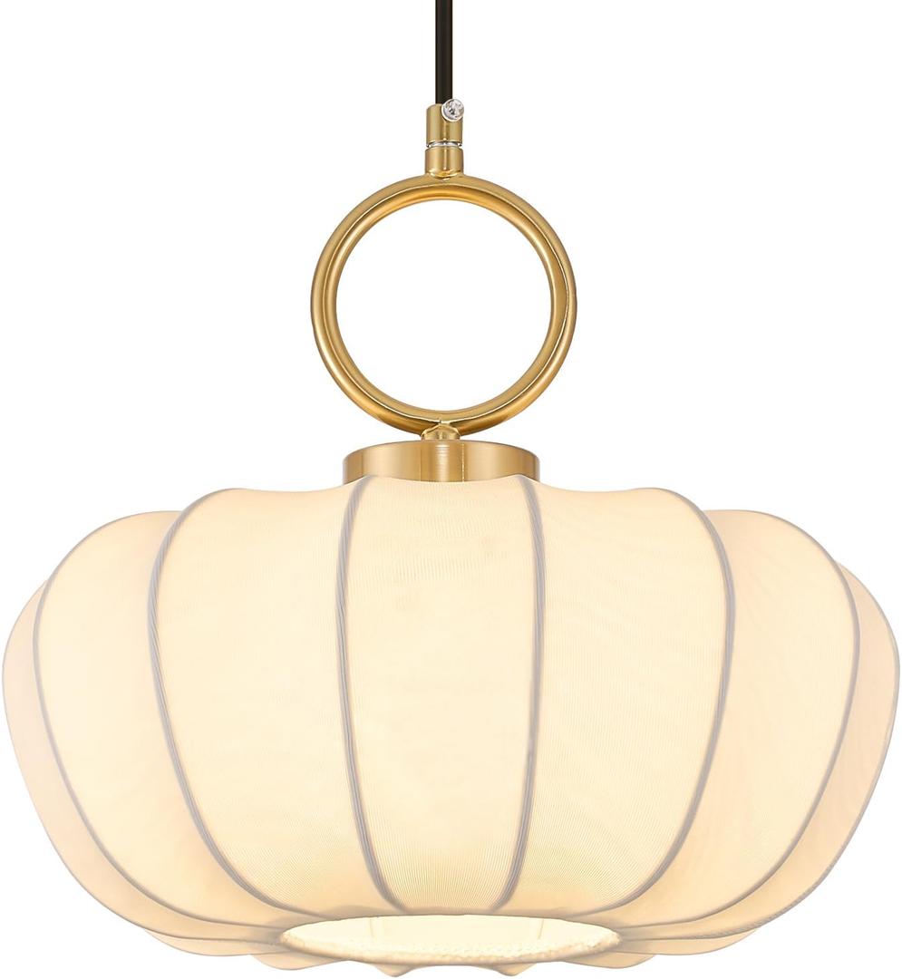 Farmhouse White Lantern Pendant Light, 11.02" White Imitation Silk Lampshade,Adjustable Cord Modern Light Fixture Chandelier for Dining Room Kitchen Island Bedroom Entryway Hallway E12 Base