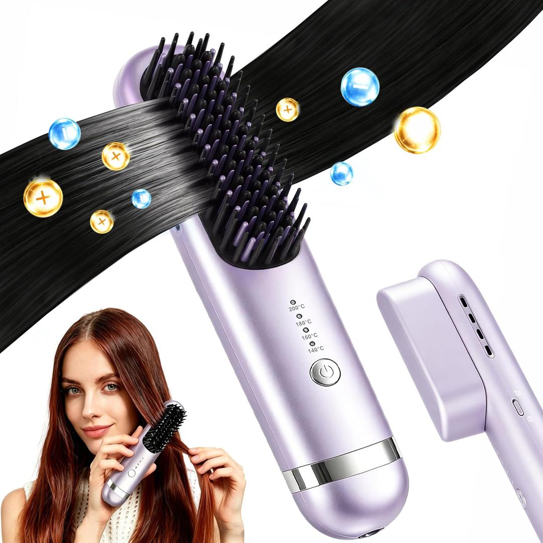 New Go Brush Pro 2026 Cordless Hair Straightener Brush, 280M Dual-Pole Ions, 1-Min MCH Fast Heat, 4000mAh 45-Min Runtime,TSA Mini& Travel,Auto Shut-Off,121 Teeth For Anti-Scald Frizz-Free Salon Smooth