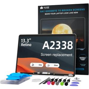 Replacement Screen 13.3" for MacBook Pro 13-inch A2338 Retina 2020 M1 / 2022 M2 (Model: EMC 3578, EMC 8162,MYD83, MYD92, MYDA2, MYDC2, MNEQ3, MNEP3, MNEJ3) Full LCD Display Assembly (A2338-Gray)