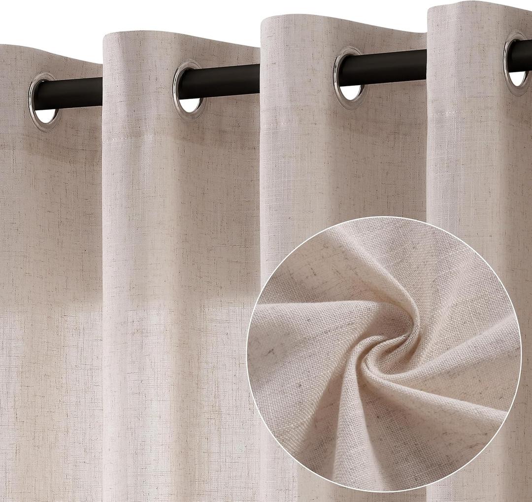 Oatmeal Linen Curtains 102 Inch Length 2 Panels for Living Room Bedroom, Light Filtering Sheer Curtains 102 Inches, Elegant Modern Grommet Semi Sheer Soft Privacy Drapes