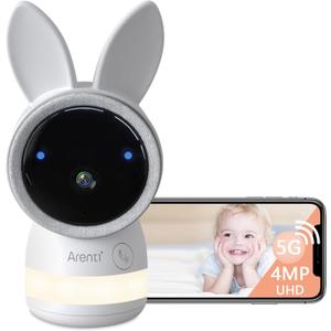 ARENTI Baby Camera, Indoor Security Camera for Pet/Dog with Phone App, 4MP 2.4G/5G WiFi Wired in Home, 360Pan/Tilt Motion Tracking, Temp/Humidity Sensor, Cry Detection, Lullabies, Night Light (A4)