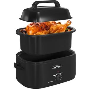 Sunvivi Electric Roaster Oven,28 Quart Roasting Oven with Self-Basting Lid Removable Pan,Turkey Roaster Oven with 150 to 450F Temperature Control Cool-Touch Handles, Black