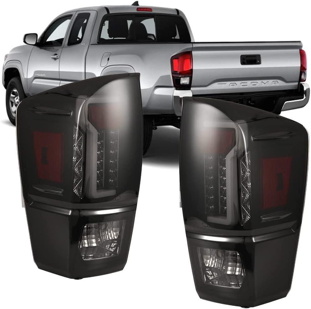 Winjet LED Taillights for 2016-2023 Toyota Tacoma Rear Tail lights Assembly for [2016 2017 2018 2019 2020 2021 2022 2023] Toyota Tacoma Rear Lights Replacements, 1 Pair Black Housing/Smoke Lens