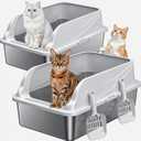 2PACK Stainless Steel Cat Litter Box, L High Sides Litter Box