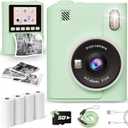 Instant Print Camera for Kids, 1080P Instant Digital Print Cameras for Toddler, Portable Toy for 4 5 6 7 8 9 10 Year Old Girl, Christmas Birthday Gifts for Girls Boys with SD Card Green