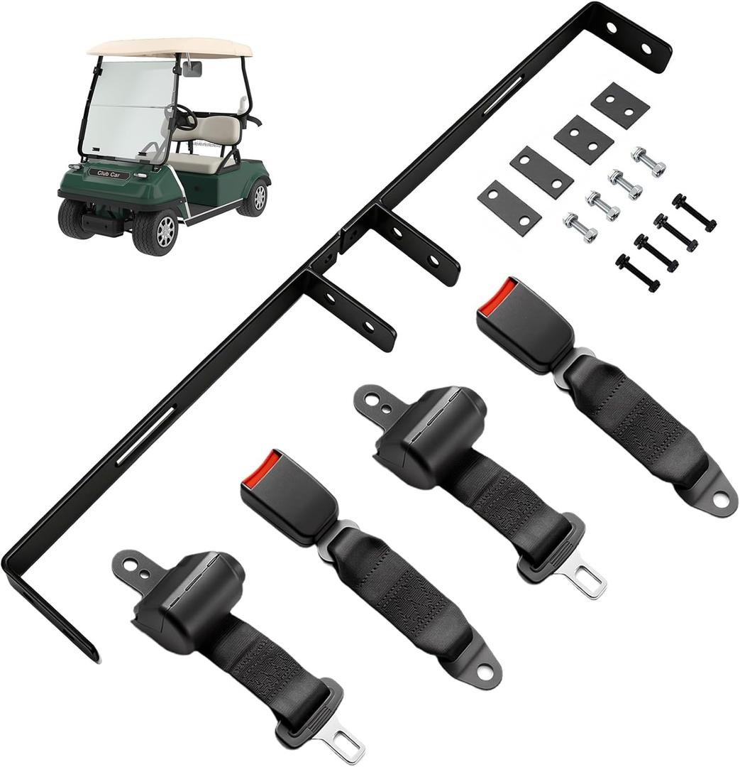 Retractable Golf Cart Seat Belts 42" Long– Universal Fit for EZGO TXT, Club Car DS, Yamaha – 2-Passenger Front/Rear Seatbelts for Golf Cart with Installation Belt Bracket, Black/Red
