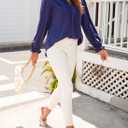 Dokotoo Womens Tops Casual Pleated V Neck Puff Long Sleeve T Shirts Loose Tunic Business Blouse (XX-Large, Blue)