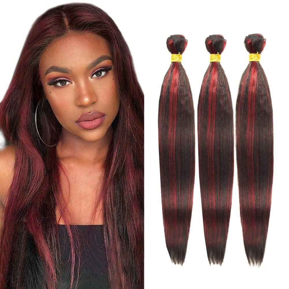 Burgundy Straight Human Hair Bundles 10 12 14 inch P1B/99J Human Hair Bundles Burgundy 100% Unprocessed Soft Sewn In Hair for Black Women with Double Weft
