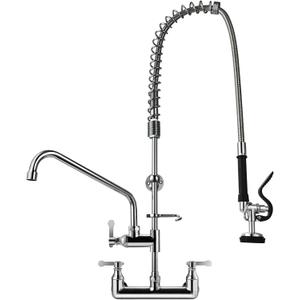 Commercial Sink Faucet with Sprayer 36" Height 8" Adjustable Center, Commercial Wall Mount Kitchen Sink Faucet with Pre-Rinse Sprayer and 12" Swing Spout for Restaurant Industrial