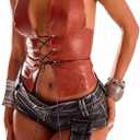 BEAUDRM Women's PU Leather Halter Tank Top Lace Up Front Crop Top Sleeveless Y2K Backless Top, Size: S