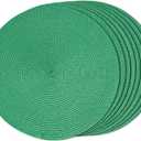 FunWheat Round Braided Placemats Set of 8 Table Mats for Dining Tables Woven Washable Non-Slip Place mats 15 inch(Holly Green, 8pcs)